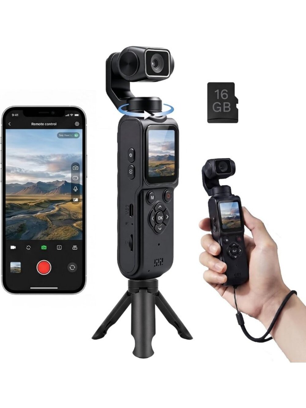 4K Handheld Gimbal Camera for Vlogging, Compact Pocket Video Recorder